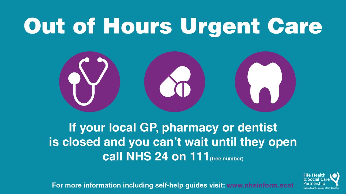 Remember, over the festive period, when GP surgeries, pharmacists and dentists are closed, and you are too ill to wait, please contact NHS 24 on 111 first. A healthcare professional will provide advice, arrange an appointment at an out of hours centre or arrange a home visit.