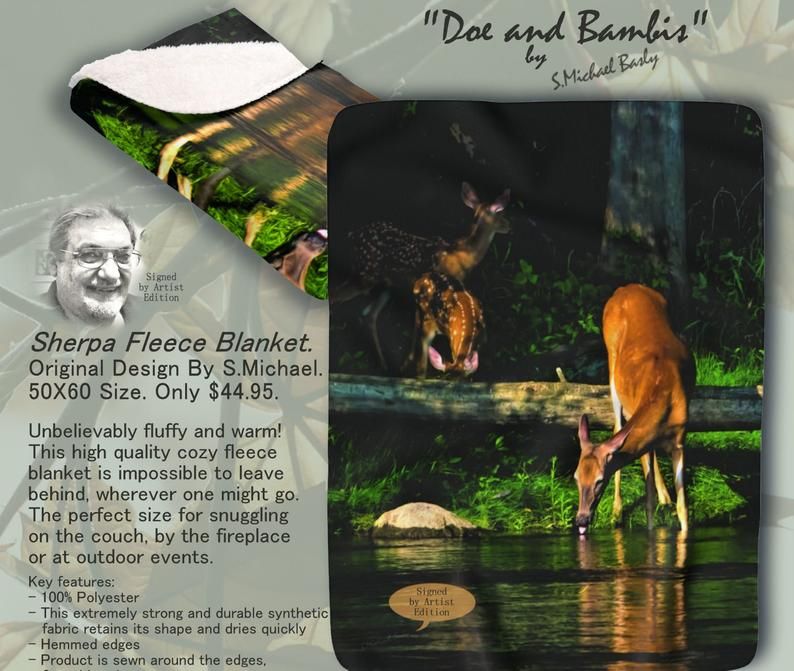 ByMugs's tweet photo. Doe and Bambis "On The River's Edge" Blanket. Printed in USA. Original Design By S.Michael. Sherpa Fleece 50X60 Size. Only 44.95 + Shipping. https://t.co/FUQNmQTV8n https://t.co/mjNqH8lbvm