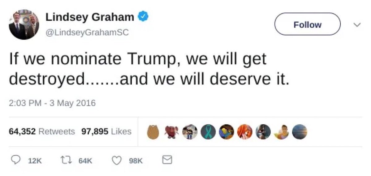 gr888shopper's tweet photo. @glennkirschner2 My, what a different tune @LindseyGrahamSC and #MoscowMitchMcConnell aka @senatemajldr are singing 2019… https://t.co/gpLevvzVX7