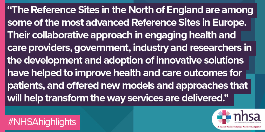 The_NHSA's tweet photo. In 2016, 4 Northern areas became ‘Reference Sites’ for the @EIP_AHA

We're proud to have coordinated and given strategic guidance for the successful bids by @HealthInnovMcr @innovationnwc @NewcastleHosps @AHSN_NENC @YHAHSN 

#NHSAhighlights

https://t.co/flfeSayVaC https://t.co/cSEdlnimRB