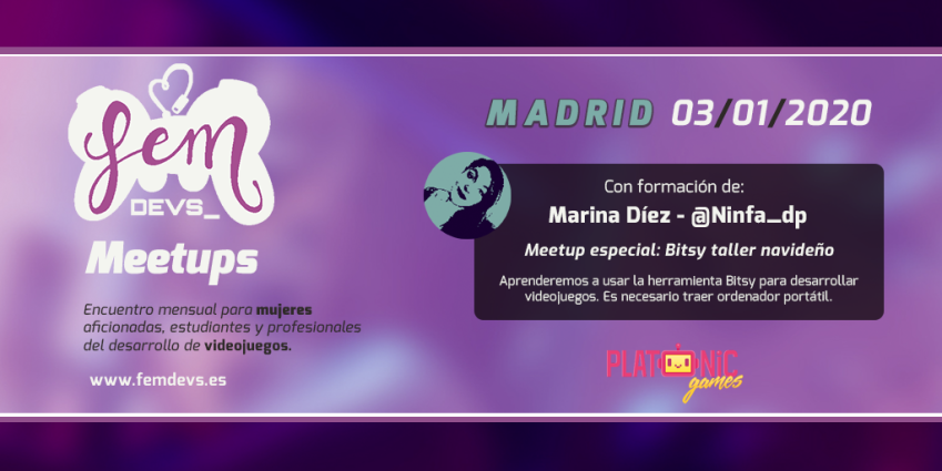 FemDevs's tweet photo. El 3 de enero tenemos una meetup especial en Madrid con espíritu navideño: @Ninfa_dp se dejará caer para dar un divertido taller de Bitsy. ¿Os apuntáis?
!Eso sí, recordad rellenar el formulario! https://t.co/XIlcepyWTM
#FemDevsMeetups https://t.co/iCbbHwThDK