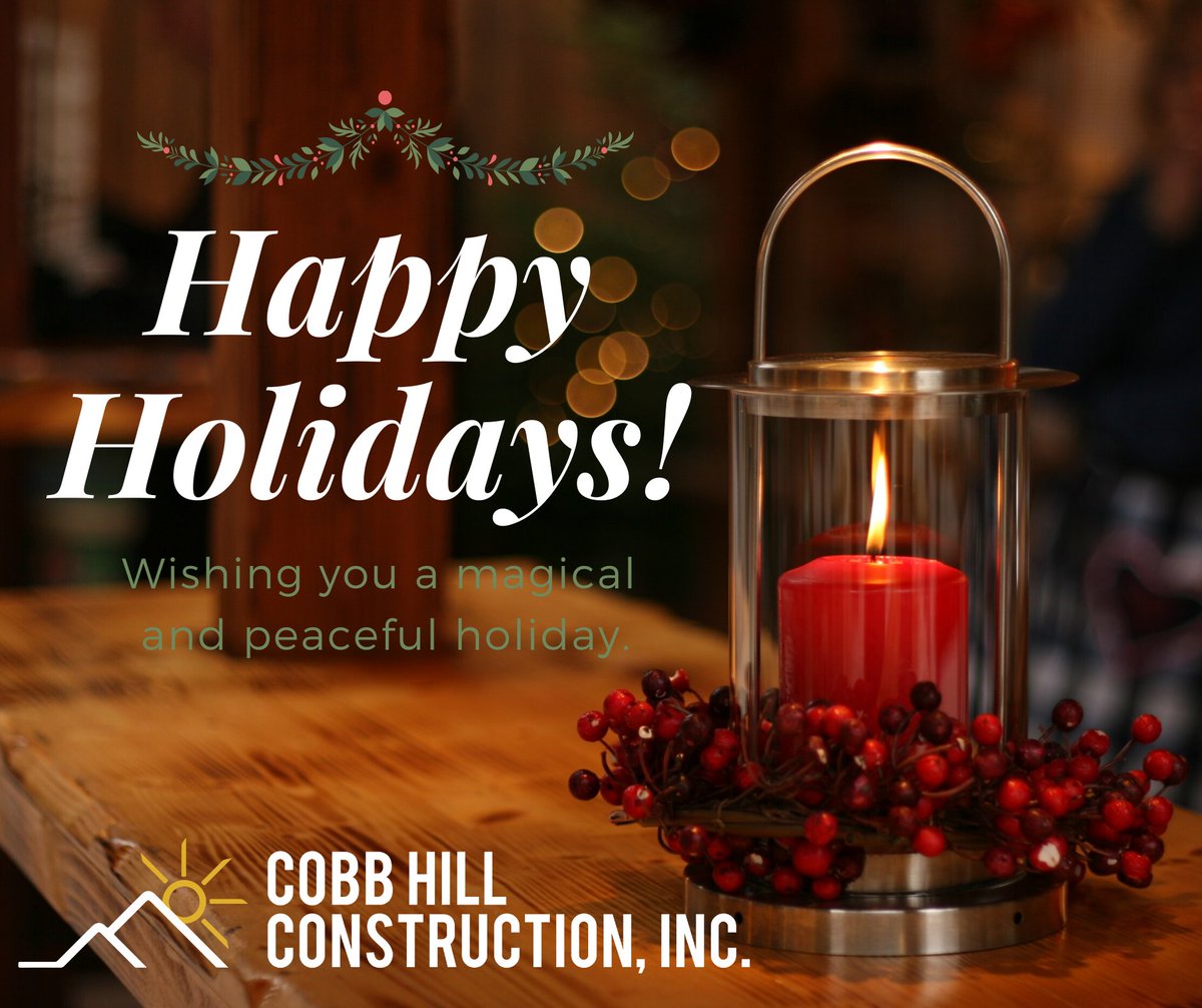 Happy Holidays from everyone here at Cobb Hill Construction 🎄

In celebration of the Holidays, our offices will be closing at 12 PM on Christmas Eve and Closed Christmas Day.

#HappyHolidays #MerryandBright #FamilyTime #Cheers Cobb Hill Construction