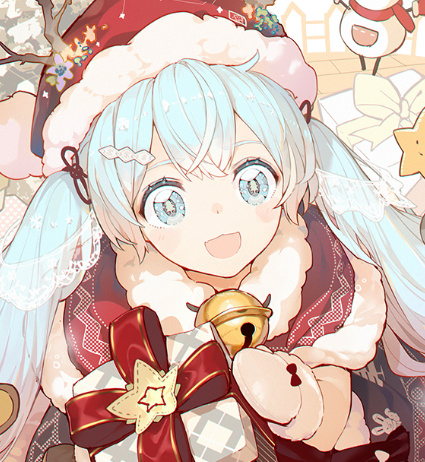 hatsune miku 1girl gift snowman twintails hat long hair christmas  illustration images