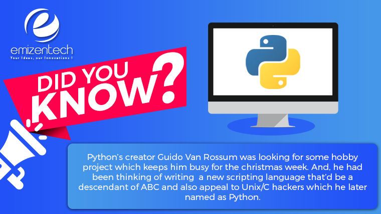 EmizenTech's tweet photo. Fact about Python !
#pythonfact #programming #java #developer #coding #snake #machinelearning #pythondevelopment #fact #google #googlefact https://t.co/rAekRQlpDi