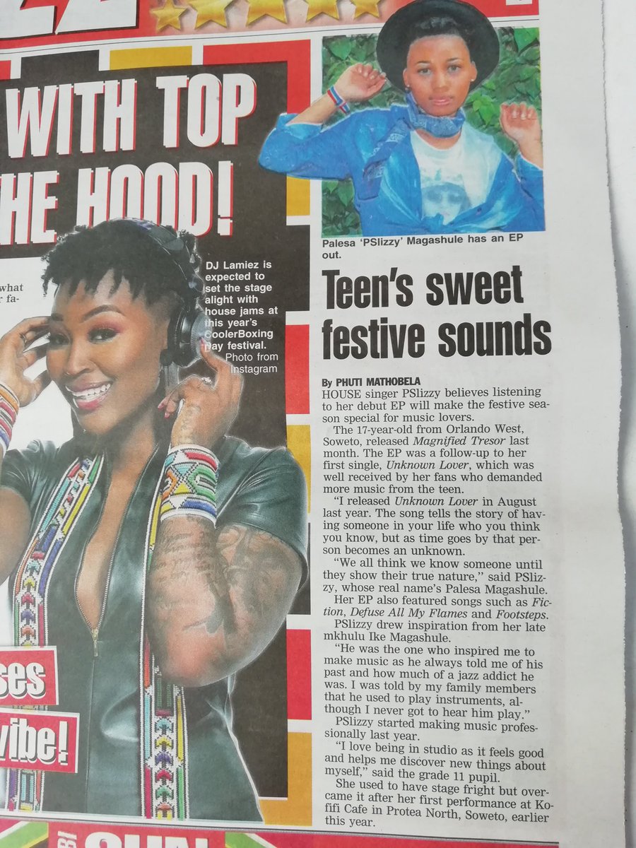 PSlizzySA's tweet photo. 'Teens sweet festive sounds' My first ever newspaper article on Daily sun #MyMagnifiedTresor #UnknownLover #AG https://t.co/RFHsqo3eGk https://t.co/2K73fFr3pz