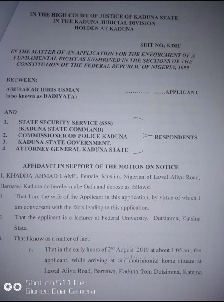 bulamabukarti's tweet photo. We’ve finally taken #Dadiyata’s case to Court. His family verily believes and has anecdotal evidence that he’s being detained by the State. They’ve reported the matter to the police and DSS but both have refused to do their job, another indication that they’re the culprit. https://t.co/V9aXAL4m4A
