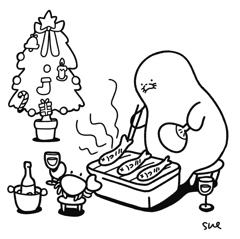 さかもとすみよ Studio Sue On Twitter おやすみなさい 先週のつづき もみの木をかざりつけたあざらしとかにです あざらし イラスト Illustration Seal クリスマス クリスマスツリー もみの木 かに カニ