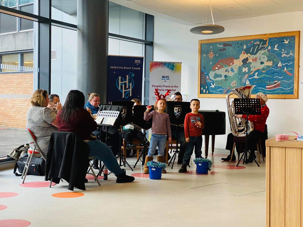 BikeLawScotland's tweet photo. @lianda98, Partner in our Kirkcaldy office, took time out this afternoon to play with @lochgellyband at Victoria Hospital, to entertain staff, patients and visitors @nhsfife https://t.co/u0r4HT7mh6