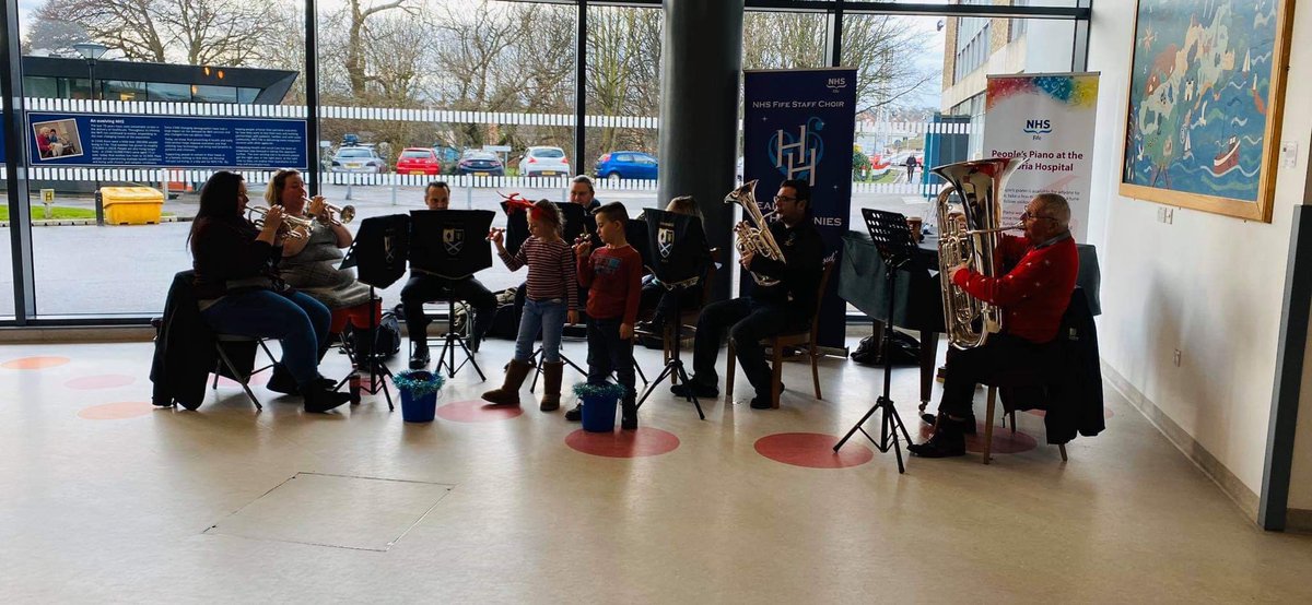 BikeLawScotland's tweet photo. @lianda98, Partner in our Kirkcaldy office, took time out this afternoon to play with @lochgellyband at Victoria Hospital, to entertain staff, patients and visitors @nhsfife https://t.co/u0r4HT7mh6