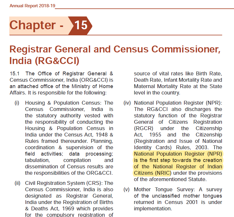 INCIndia's tweet photo. Once again the BJP govt is caught in a trap of their own making. 

2018-19 Annual Report of the Union Home Ministry clearly states NPR is first step to NRC. 

Also in 2014 former MoS Home Ministry Kiren Rijiju replied to a question in RS stating the same. 

Who's lying now? https://t.co/ljpMIsZz5H