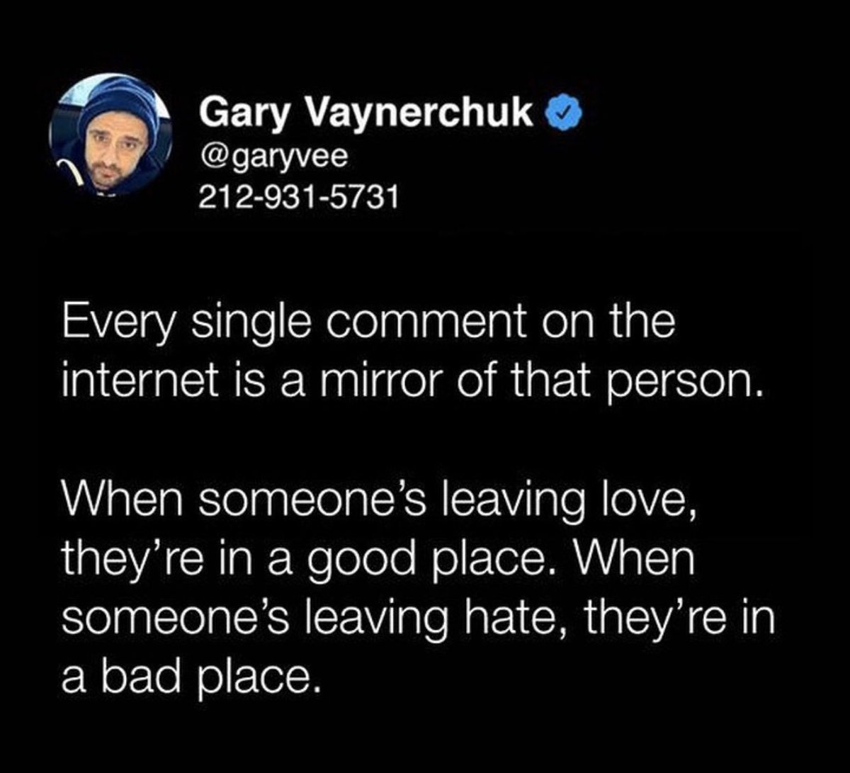 Saw these FACTS on <a href="/garyvee/">Gary Vaynerchuk</a>’s Insta. 

Don’t worry about hate, feel bad for hate.
