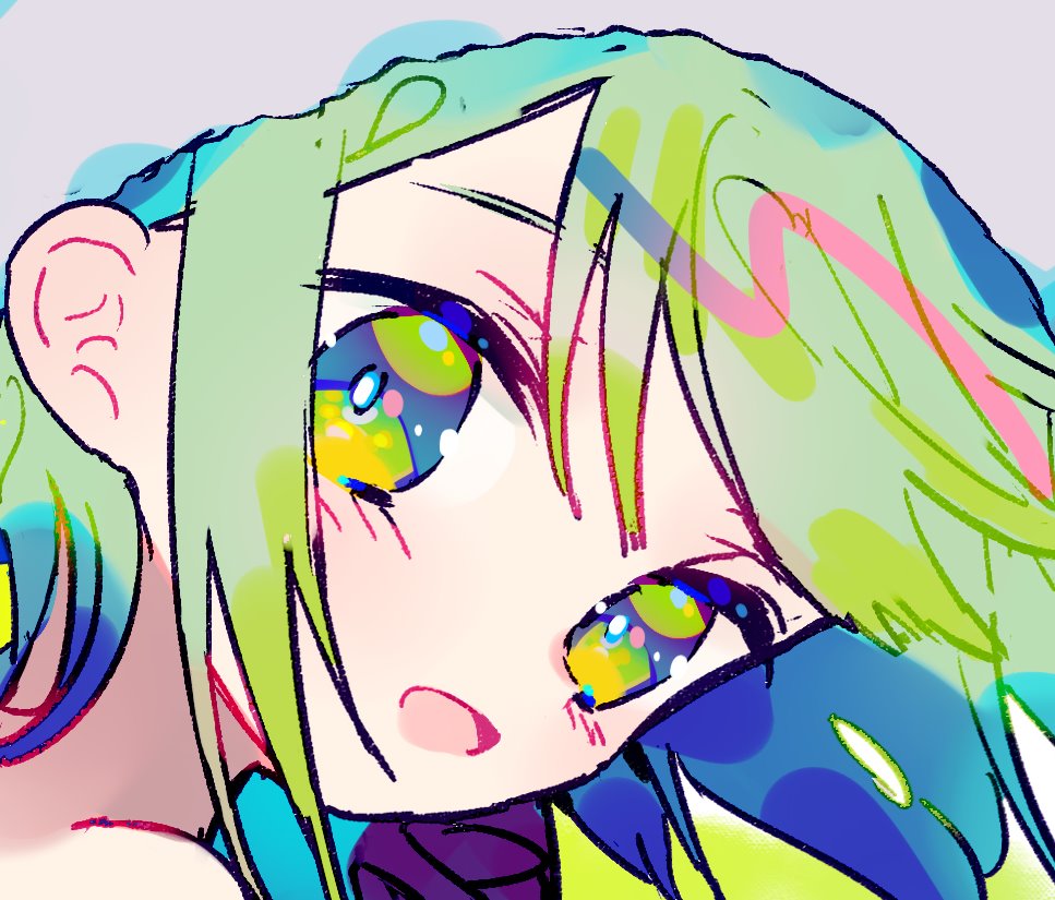 solo 1girl green hair open mouth green eyes portrait looking at viewer  illustration images