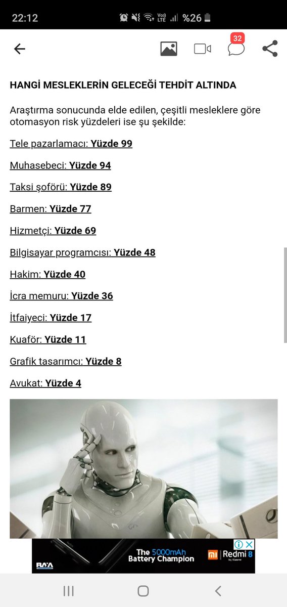 Yapay zekanin tehdit etmedigi meslek: avukatlik.Cunku ulkemizde herkese farkli adalet oldugu icin. Ama bana gore hakem kararlarida kisiye ozel oldugu icin var olsada zor.herkes ekmeginin pesinde:) #KayıtlarıAcıklayacaksınTFF