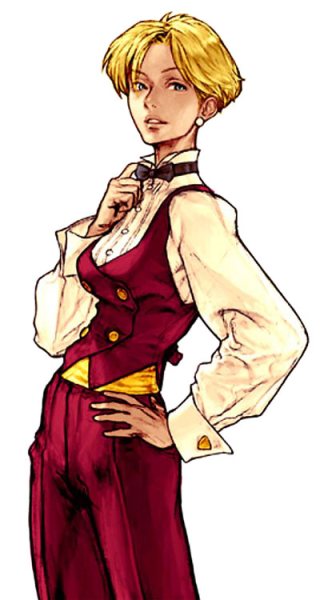 KING - "The Beautiful Kick's Illusion"Age: 24Country: FranceTeam: Women Fighters' TeamOrigins: Art of Fightinga former bouncer and a muay thai specialist. though a passionate woman, she doesn't open up to others often. she's a shrewd businesswoman who runs her own bar.