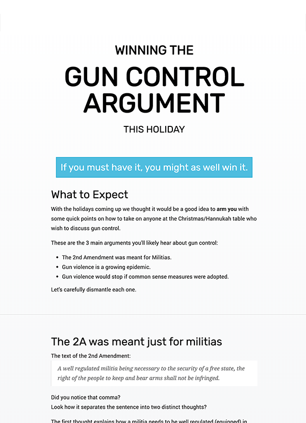 KeepVa2a's tweet image. So your niece loves Socialism and wants to talk gun control this holiday.
I wouldn't recommend wrecking her in the gun control debate, but if you absolutely need to, here's how:
keepva2a.com/winning-gun-co… #keepva2a