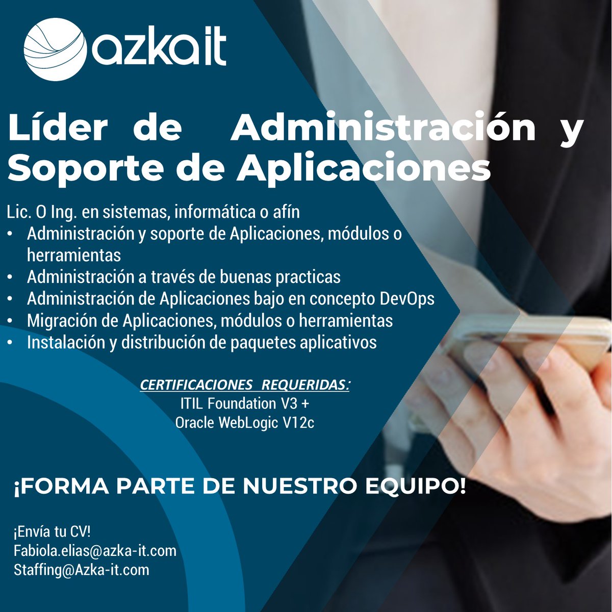 AZKA_IT's tweet image. Buen día Red
Busco líder de administración y Soporte de aplicaciones
Certificaciones requeridas: ITIL V3 y Oracle WebLogic V12 C
#OracleWebLogic #ITILV3 #itilv4 #SoporteAplicaciones
#trabajo #oportunidadlaboral #EmpleoMéxico #CDMX