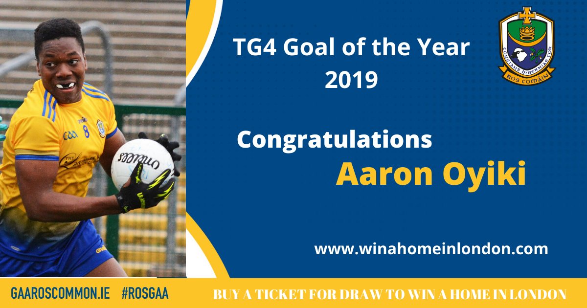 Congratulations to Aaron Oyiki whose goal against Galway this year in the <a href="/ConnachtGAA/">Connacht GAA</a> minor football championship  was voted number 1 in the Goal of the Year on <a href="/SportTG4/">Spórt TG4</a> #rosgaa #gaa