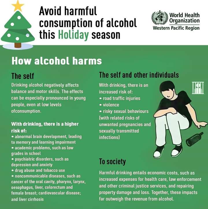 Ncdstalkghana's tweet photo. Avoid the harmful consumption of alcohol during the holidays! The harmful use of alcohol increases the risk of road traffic injuries, violence , risky sexual behaviors ,Stroke/NCDs
@WHO @WorldStrokeOrg @UN @ncdalliance @AfricanStroke @ghbeatstroke @MoHGhana @WHOGhana @UNDP https://t.co/P7CxT16O53