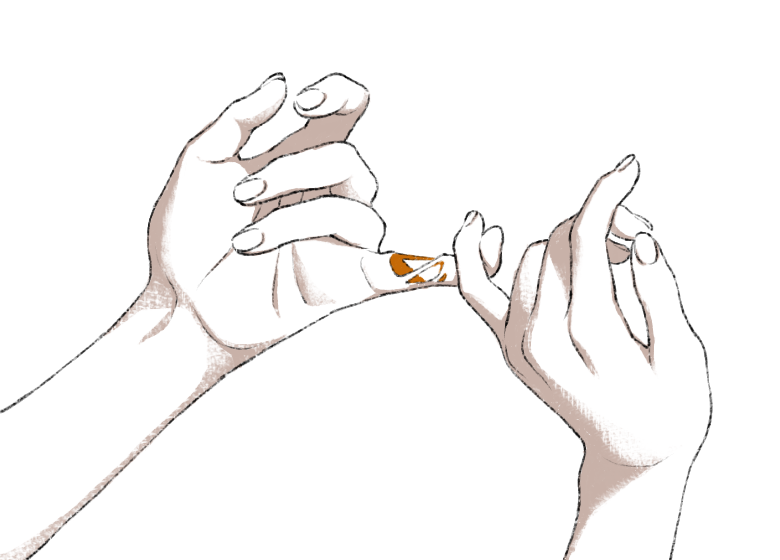 white background simple background fingernails out of frame bandaid on hand holding  illustration images