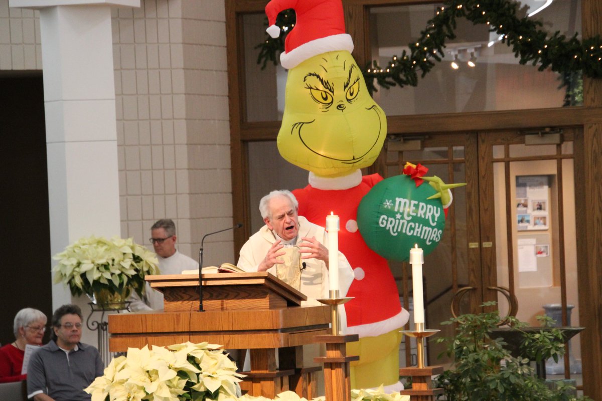 StElizAnnSeton's tweet photo. Last year we learned about the Spirit of Christmas from the Grinch himself. What prop will Father Joe use this year?
Join us at 4:00pm or 11:00pm tonight or 10:00am Christmas Day to find out! Come early to hear the wonderful preludes from the Seton Choirs too! #Christmas #FrJoe https://t.co/3OgjXQEUUD