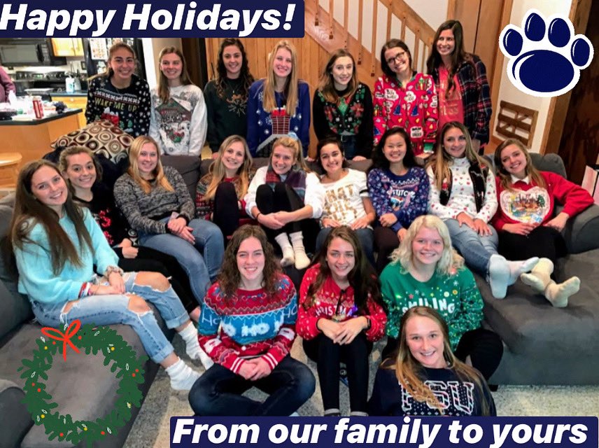 PSBWSOC's tweet photo. Happy Holidays from your Penn State Behrend Women’s Soccer team! We hope you have a fun and safe holiday spent with loved ones. See you all in the new year!🎉🐾 https://t.co/LM38uglaEO