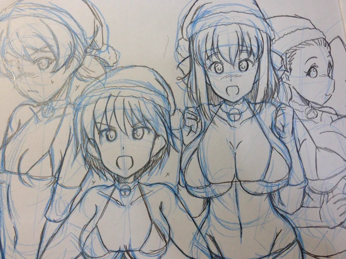 ビキニサンタ衣装のアヒルさんチームを描きたかったので下書き段階ですがクリスマスなので🎄

完成版はコミケのペーパーにて配布予定です。 
