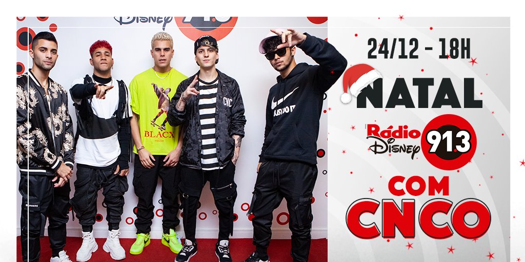 RadioDisneyBRA's tweet photo. Hoje tem o especial #NatalRDComCNCO! 😍 Os meninos do @CNCOmusic responderam várias perguntas dos ouvintes que se encontraram com eles aqui, na última passagem do grupo pelo Brasil e isso virou um especial que vai ao ar hoje às 18h00, com reprise amanhã (25) ao meio-dia! 🎄 🎤 https://t.co/LV0YLnQU1b