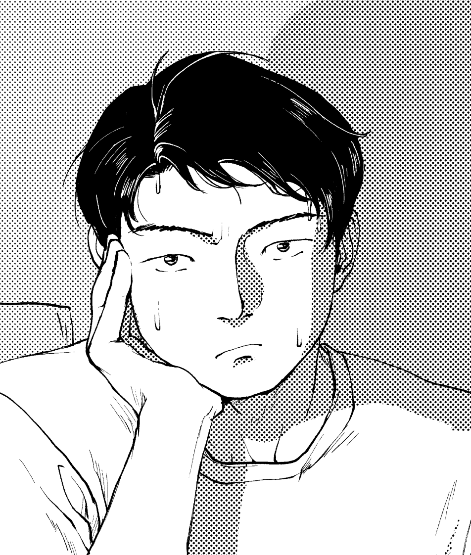 ついでなので、普段描いてるだらしない感じの男性の絵も見てください 