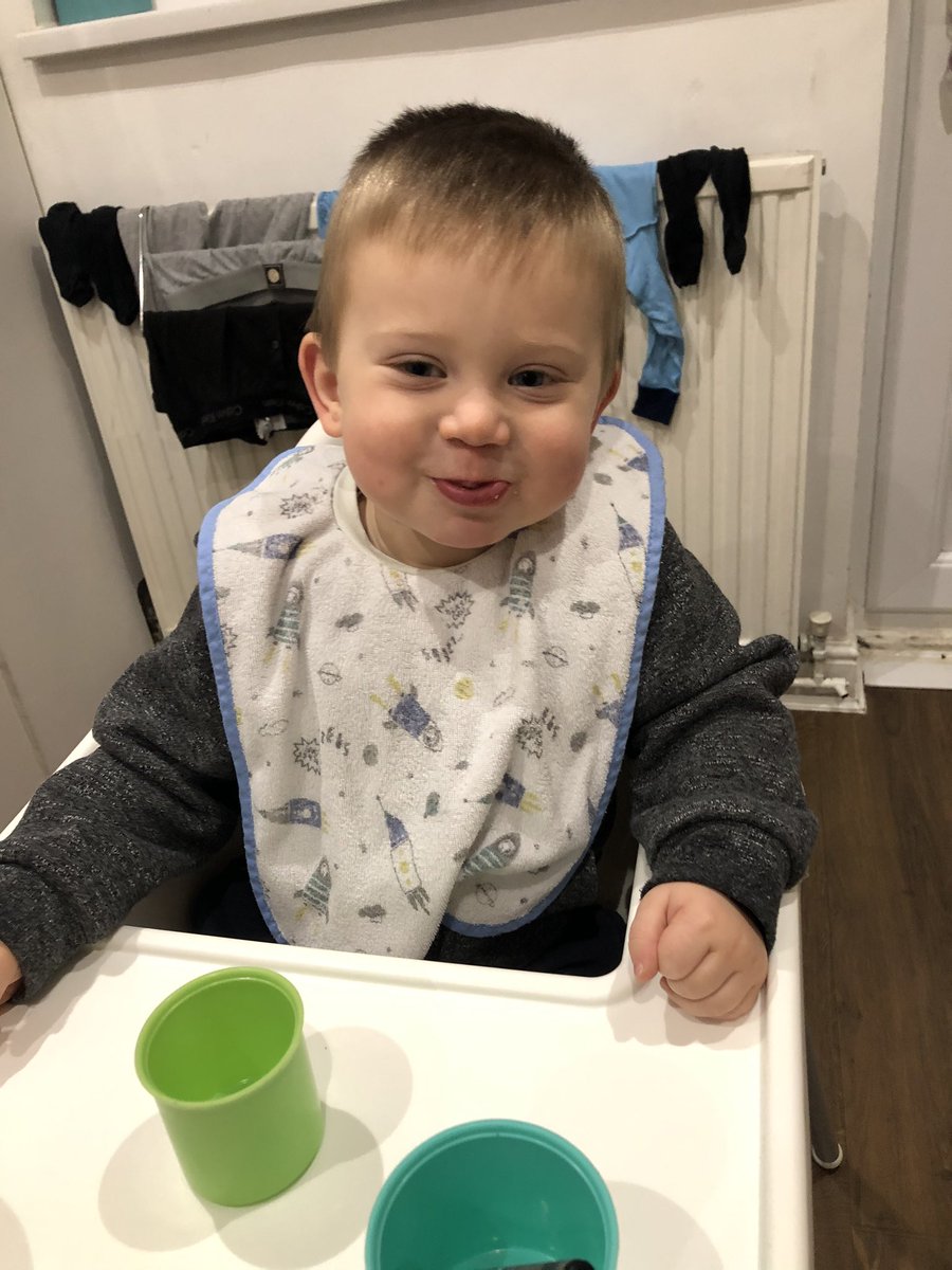 RobGribbon's tweet photo. My little Blade having his tea that is a bit warm but instead of telling us it’s “hot burnie” he tells us it’s @oli_mcburnie ❤️⚔️ #hesablade https://t.co/EQCkDybXqC