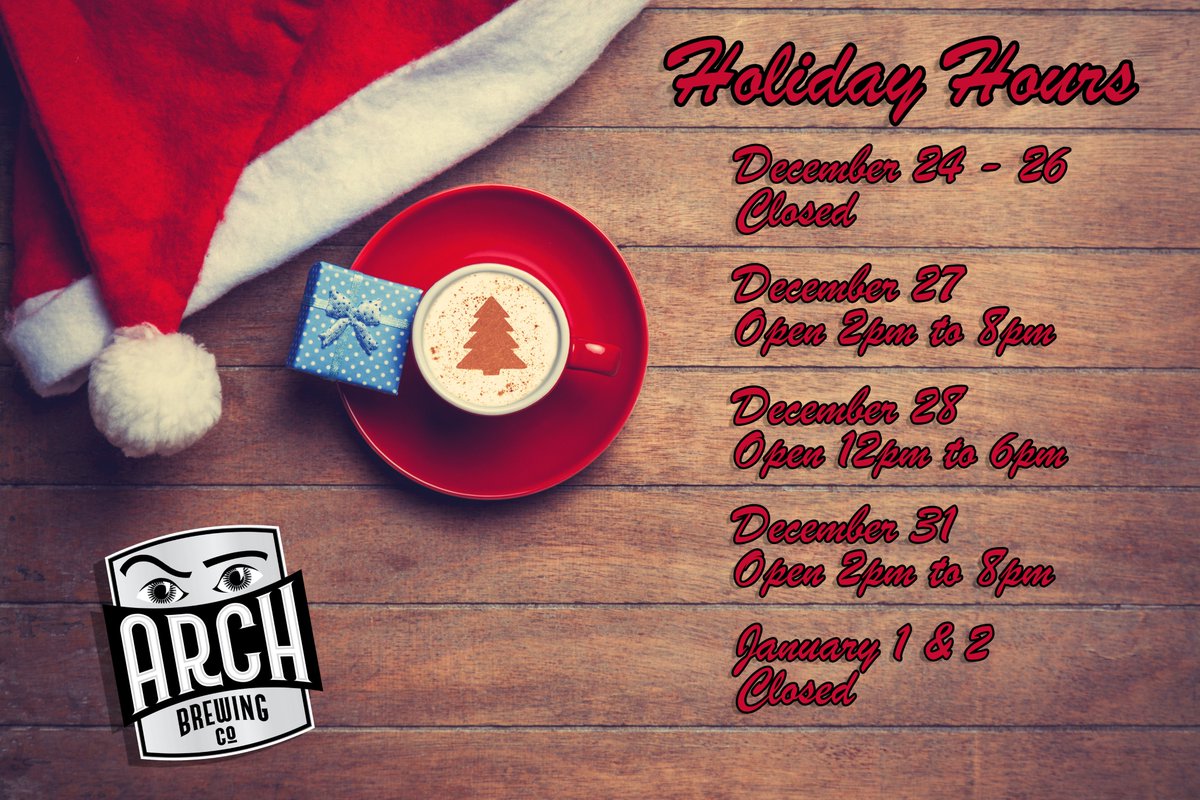 Happy Holidays from Arch Brewing! 🎄🎅

Join us during the holidays for some festive cheer 🍻