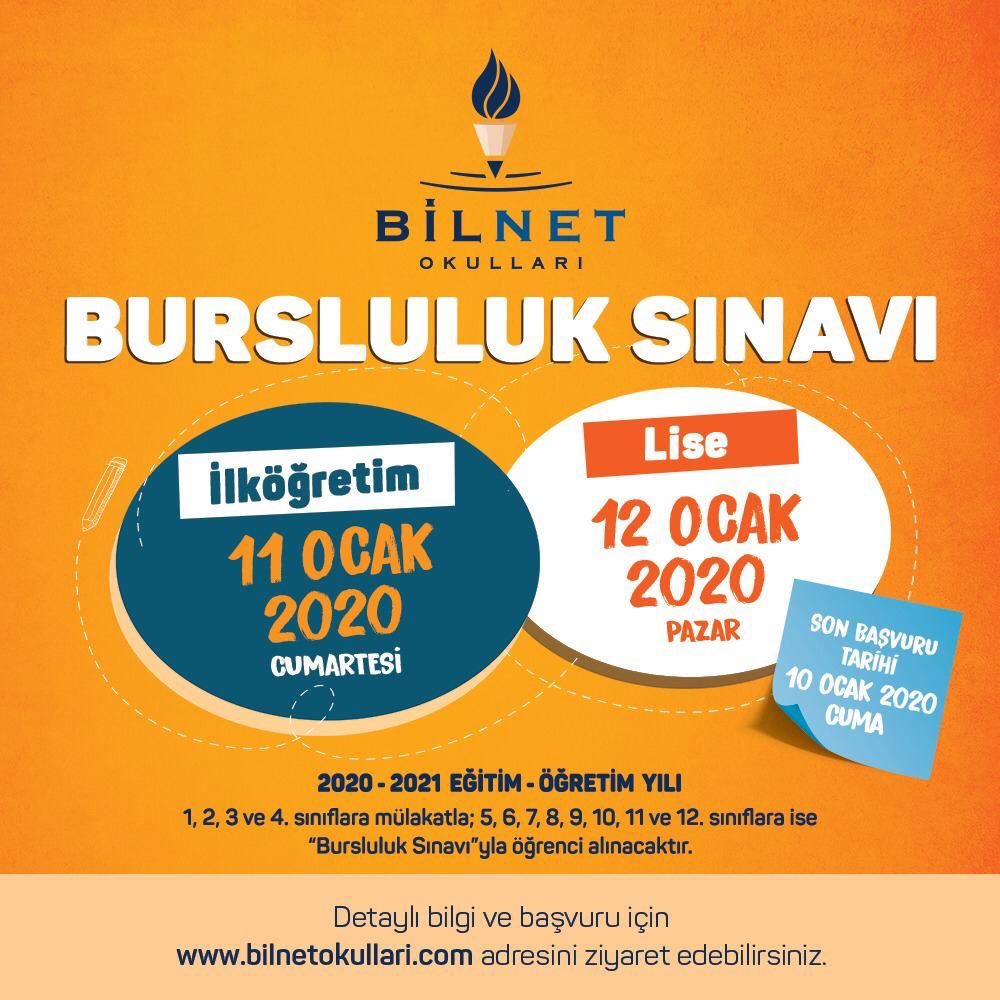 İlköğretim için 11 Ocak, Lise için 12 Ocak 2020 tarihlerinde 'Bursluluk Sınavı' gerçekleştirilecektir.⠀⠀
#DoğruSınavlaDoğruGelecek
Başvuru için: bilnetokullari.com