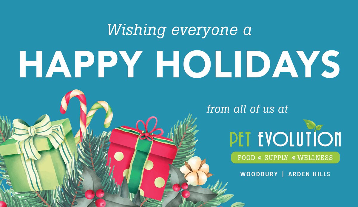 pet_evolution's tweet image. Wishing you and yours a happy holiday season!

We are closing at 4pm today (Dec 24) and will remain closed on Christmas Day.  Please feel free to reach out to store owner Rian if you have a pet supply emergency: 651-315-3144