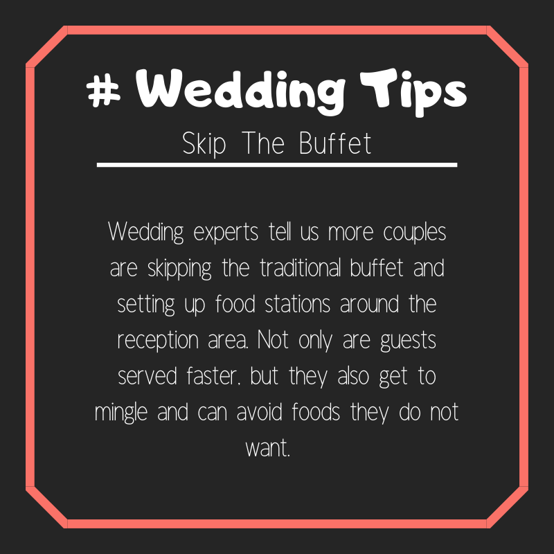 Clementine_PB's tweet photo. Wedding tip #10 

Listen to the experts. Buffet lines are out, food stations are in! 
The last thing you want on your wedding day is for your guests to become hangry. Food stations will help cut down lines, and allow your guests to tour the venue while getting their food. https://t.co/Fn3rbCWXMz