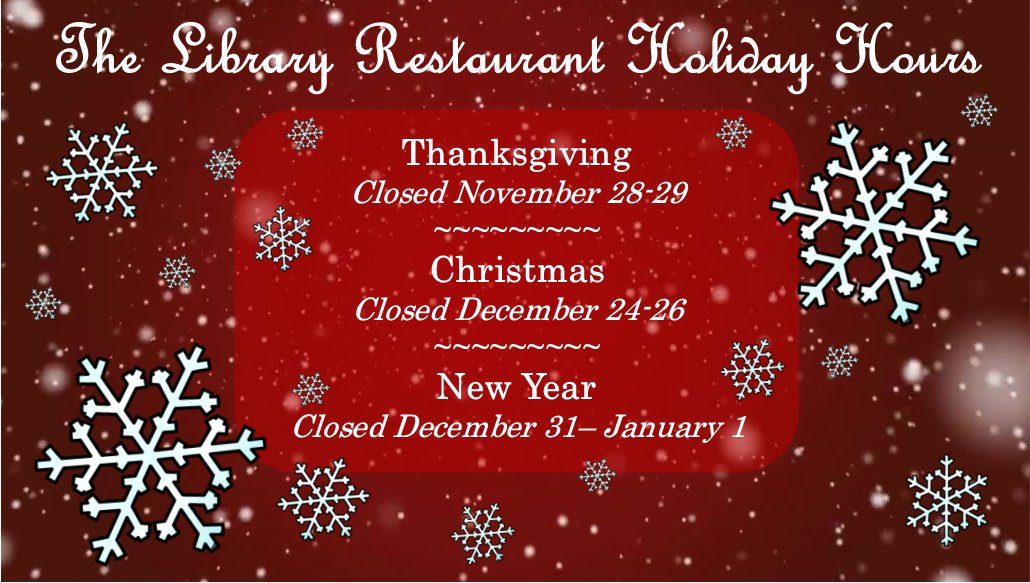 LibraryR's tweet photo. Just a reminder that we will be closed today through Thursday 12/26. We hope you have a very Merry Christmas and we will see you on Friday 12/27! 🎄🎅 https://t.co/nZo9JMWtFk