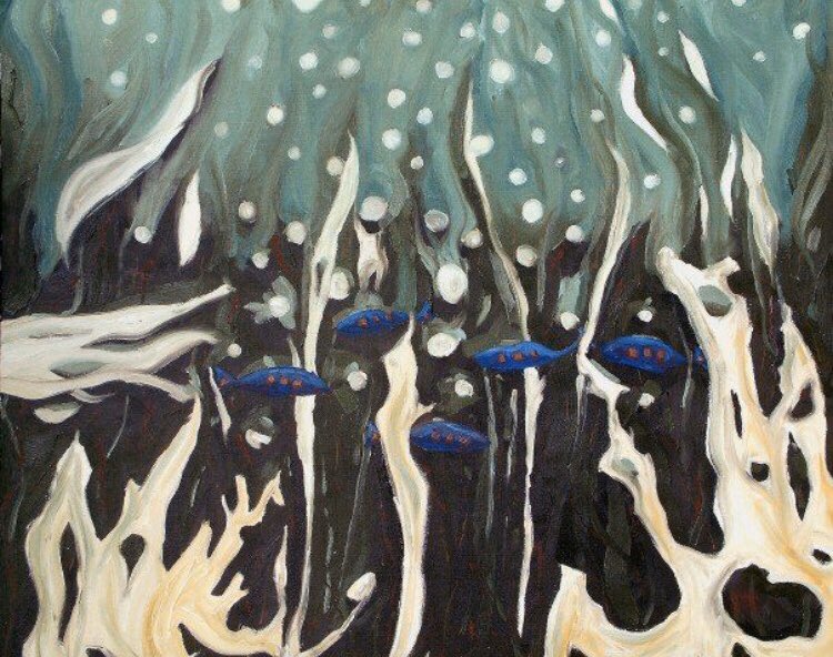 quailkwe's tweet image. #artadventcalendar Christmas Eve post #fish  #paining oil on board - painted years ago during a class with Harold Klunder in Halliburton