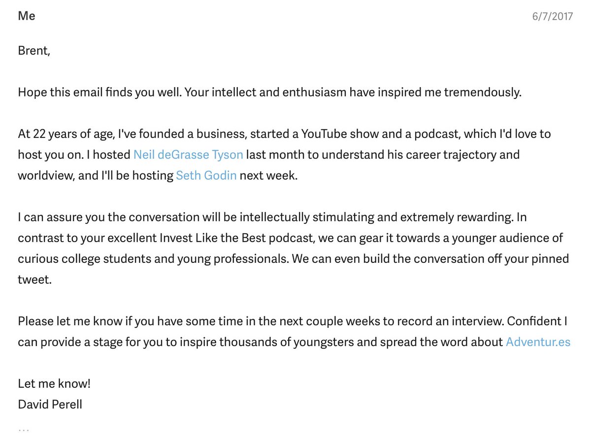 David Perell on Twitter: "Cold emails are a great way to land a