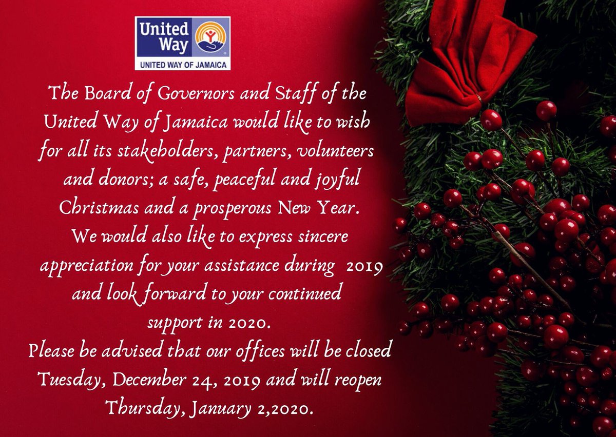 united way christmas help 2020 United Way Of Jamaica On Twitter Seasons Greetings From Our Team To You Thank You For Your Continued Assistance Throughout 2019 And We Look Forward To Your Continued Support In 2020 Unitedway united way christmas help 2020