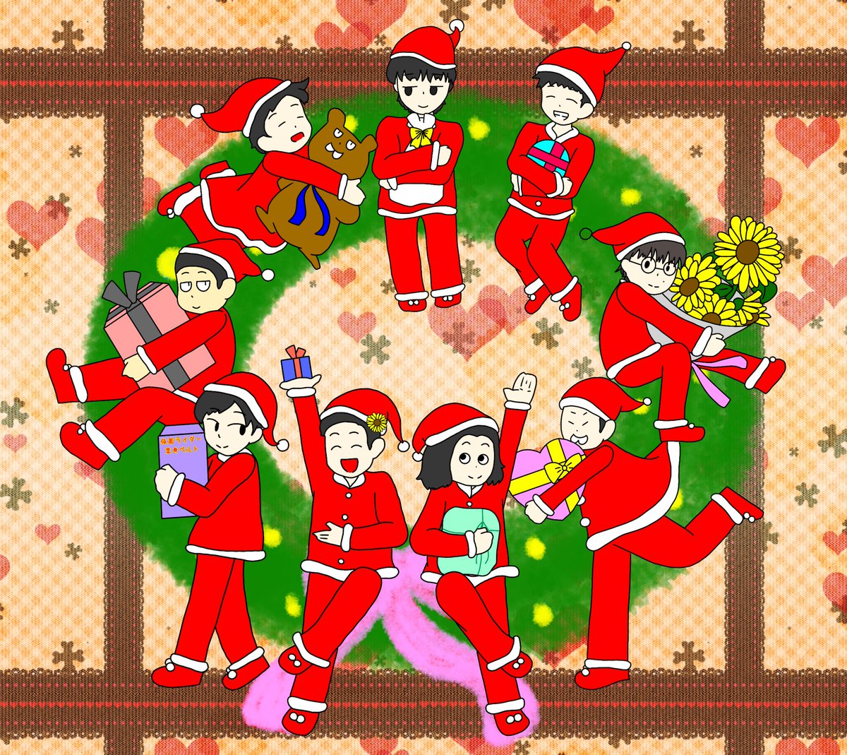 Twitter पर オレンジハウス 芸人集合イラスト クリスマス 四千頭身 かが屋 宮下草薙 インディアンス