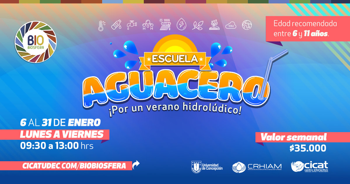 biobiosfera's tweet photo. Durante enero, tus hijos podrán aprender sobre la importancia del cuidado del agua y del planeta en la Escuela Aguacero. 
Inscripciones aquí: https://t.co/IpF5Y88NVF https://t.co/kLLPpvucHJ