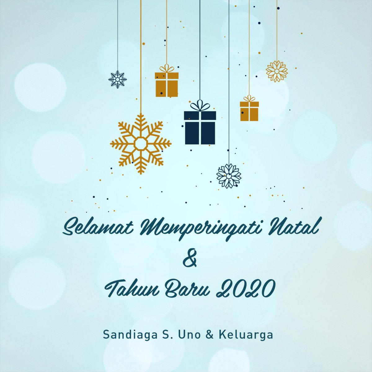 Assalamualaikum warahmatullahi wabarakatuh. Salam sejahtera untuk kita semua. Saya mengucapkan selamat memperingati Hari Natal dan Tahun Baru kepada seluruh umat Kristiani. Semoga Natal ini membawa limpahan rezeki, sukacita, kedamaian, kebahagiaan &amp; kesejahteraan bagi kita semua.