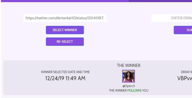 dertankaHD's tweet photo. ❄️ Christmas Giveaway Winner❄️  
We didnt hit the 20Refs ( i´m a little bit sad about that.. :C )
but i still rolled the giveaway @Optinr3 Dm me https://t.co/W9BOw5PoCL