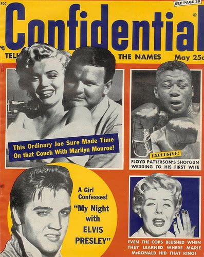 few years later this happened, in May 1957 an issue of Confidential Magazine. Slatzer took advantage of the on set pictures and made a tabloid article about Marilyn cheating on Joe DiMaggio with... him 