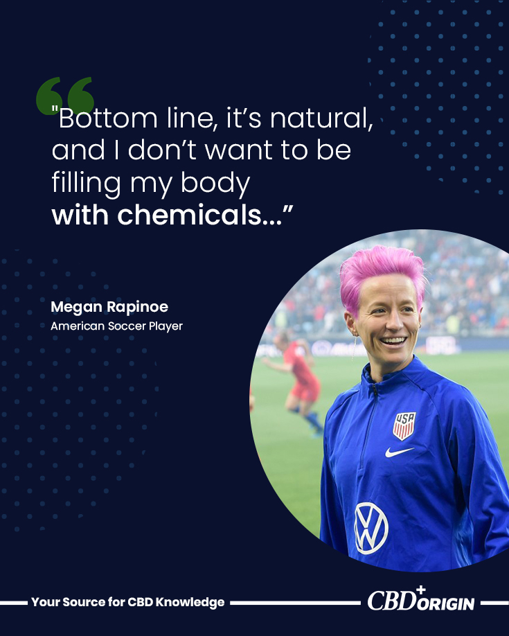 "CBD is a natural alternative that has helped me stay at the top of my game for several years now, whether that be regulating my sleep, relaxing on long flights, helping with inflammation, or recovering after hard trainings and games." - <a href="/mrapinoe/">Mario Corral</a>