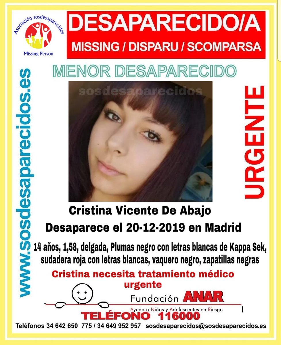 🆘#MUYURGENTE ⚠️
Esta es Cristina, una #menor que ha #desaparecido en #Madrid 

Si la ves llámanos 
☎062
☎091
☎092
☎112
Colabora, tu RT no cuesta nada y es muy importante para localizarla