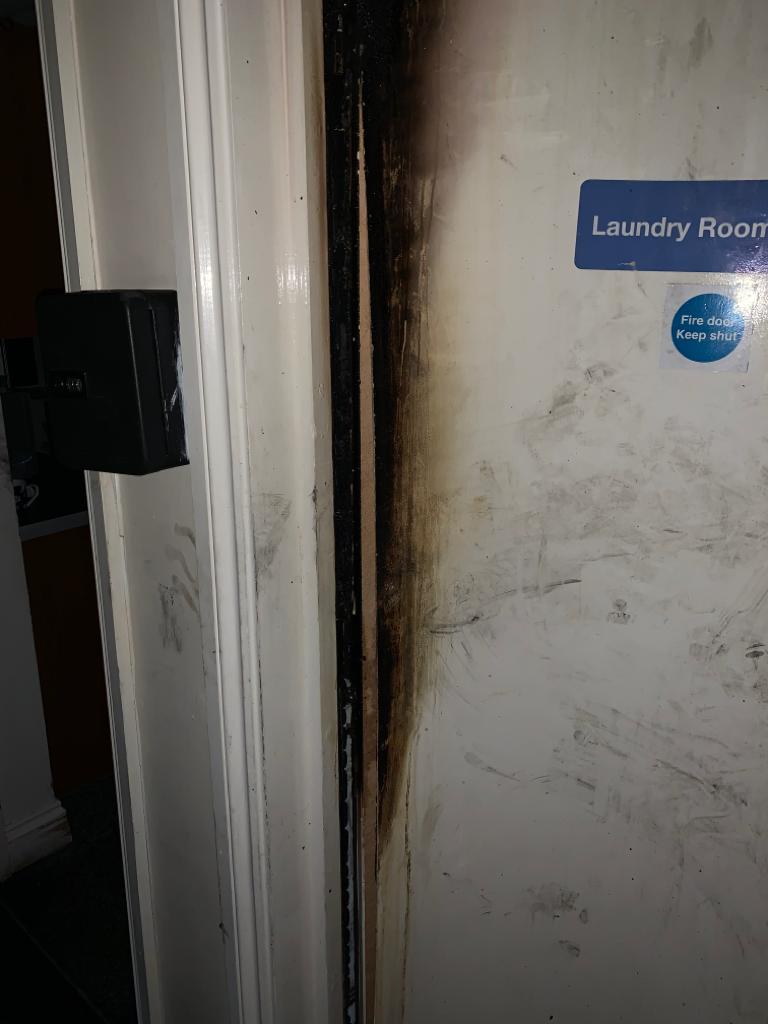 BedsFire's tweet image. Following the fire at a residential care home in #Bedford last night. We wanted share these pictures to show how effective a well installed fire door can be at preventing the spread of fire. Without this door it's no doubt the damage would have been much worse!