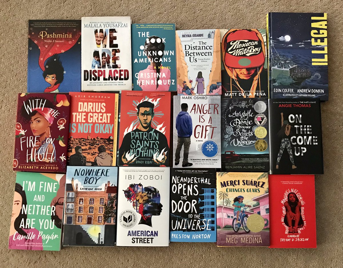 English8GMS's tweet photo. Check out all of the new diverse titles I'll be adding to my classroom library after break! THANK YOU so much to @GlasgowMS_PTA ! I'm too excited! #readmorebooks 😍📚📚 https://t.co/A3VYNV3scU