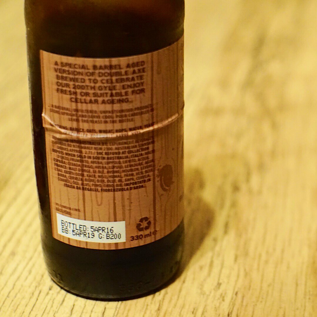 Beernomicon's tweet photo. This was worth the wait.
@BuxtonBrewery ‘BA Double Axe’ bottled Apr 5th 2016.
Resinous, sweet, treacle, almost barley wine like.
A proper dessert beer.
#HopsFadeFast https://t.co/SpMfa1lfmd