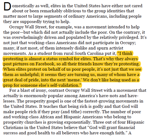 Political Tribes by  @amychua  https://amzn.to/374QlPG “I think protesting is almost a status symbol for elites. That’s why they always post pictures on Facebook, so all their friends know they’re protesting.”