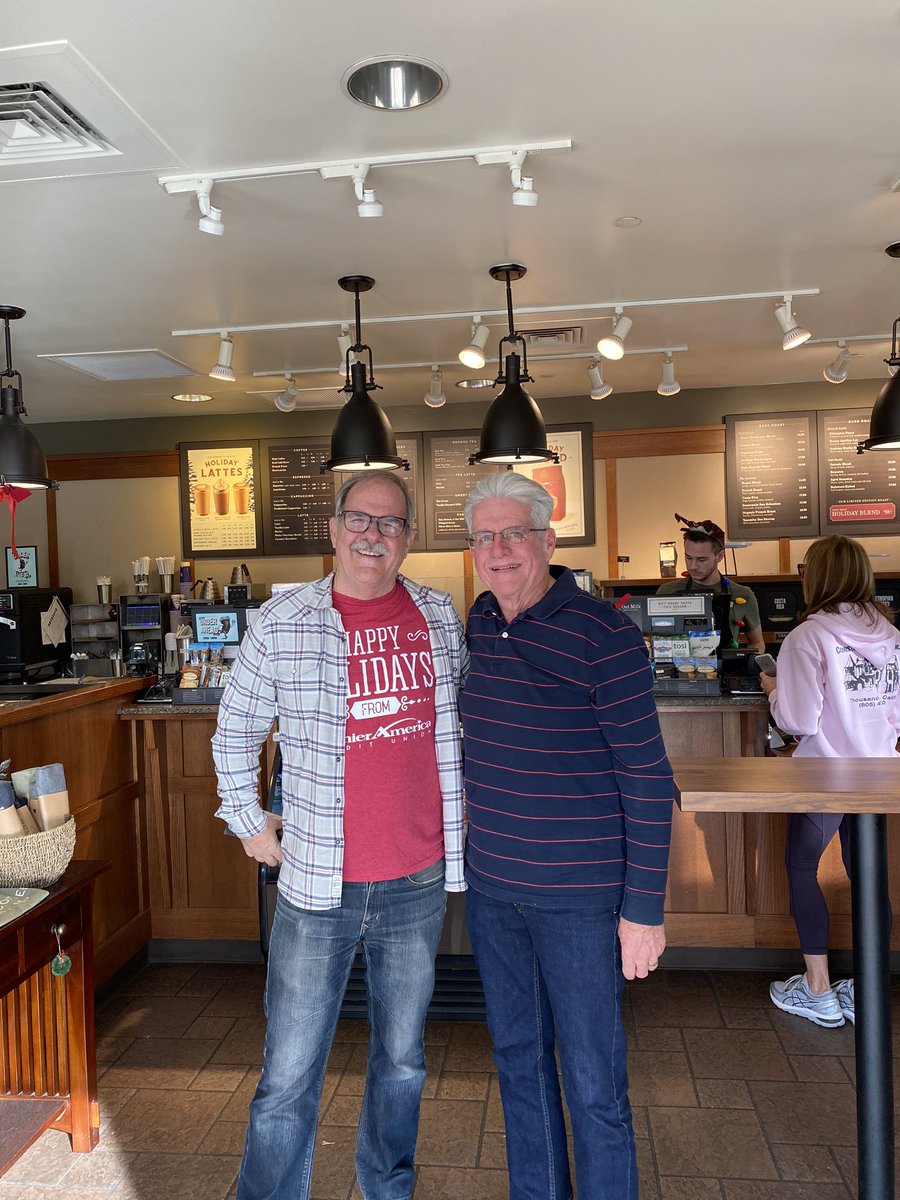 Having a cup of java at <a href="/peetscoffee/">Peet's Coffee</a> in Thousand Oaks with our Chair of the Board this morning and our Audit Committee member comes in wearing our Holiday shirt. Love that! Thanks Bill and Jim. Happy Holidays and New Year <a href="/PremierAmerica/">Premier America CU</a>