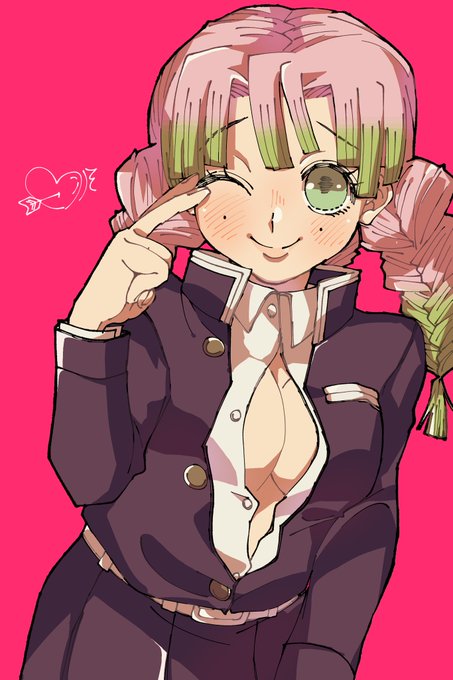 びわ㌍さんがTwitterに投稿した甘露寺蜜璃(鬼滅の刃)のイラスト。